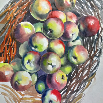 Peinture intitulée "яблоки в корзине" par Nastya Poleva, Œuvre d'art originale, Aquarelle