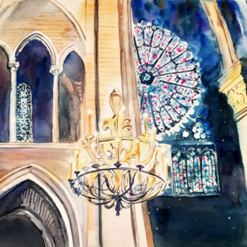 Painting titled "Notre-Dame de Paris…" by Natalia Kavolina, Original Artwork, Watercolor