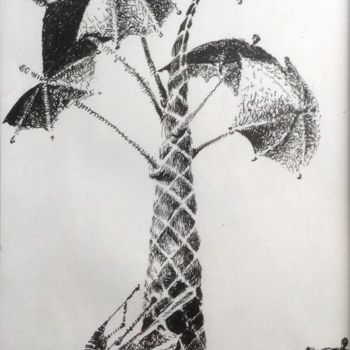 Painting titled "umbrella tree" by Nata New, Original Artwork, Ink