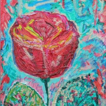 Painting titled "Red rose" by Natal A D Acuk, Original Artwork, Acrylic