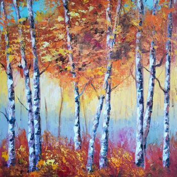 Painting titled "Autumn landscape wi…" by Natalia Ostonen (Tarasova), Original Artwork, Oil Mounted on Other rigid panel