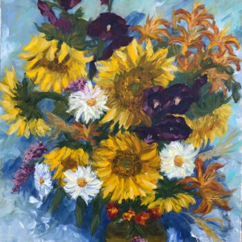 Pintura intitulada "Summer flowers" por Natala Azarna, Obras de arte originais, Óleo Montado em Painel de madeira