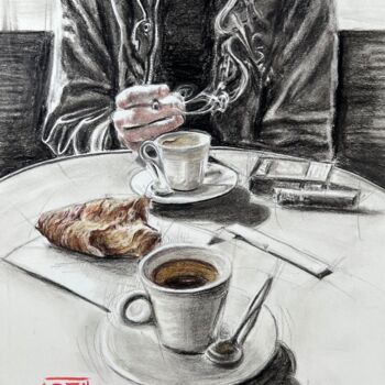 Tekening getiteld "Coffee encounter #12" door Natali Part, Origineel Kunstwerk, Houtskool