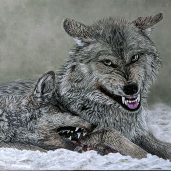 Картина под названием "Волки" - Natalya Kupreychenko, Подлинное произведение искусства, Пастель Установлен на Деревянная пан…