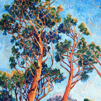 Painting titled "Dancing Pines" by Natalia Bessmertnova, Original Artwork, Oil