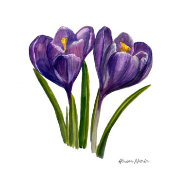 Painting titled "Krokus" by Natalia Hlazieva, Original Artwork, Watercolor