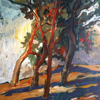 Painting titled "Pines in the wind" by Natalia Kaza, Original Artwork, Acrylic