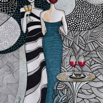 图画 标题为“"Friends & wine" #1” 由Natalia Kludt, 原创艺术品, 标记