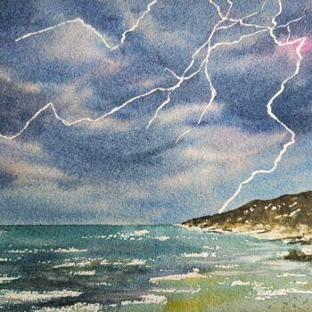 Peinture intitulée "Thunder sky" par Natalia Kuznetsova, Œuvre d'art originale, Aquarelle