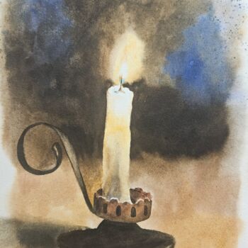 Painting titled "A candle burned on…" by Natalia Kuznetsova, Original Artwork, Watercolor