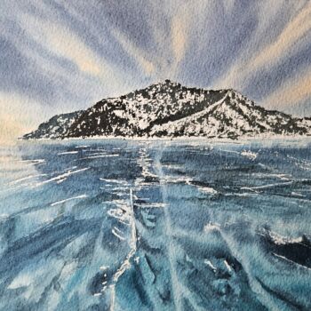 Painting titled "Winter Baikal" by Natalia Kuznetsova, Original Artwork, Watercolor