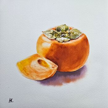 Painting titled "Persimmon" by Natalia Kuznetsova, Original Artwork, Watercolor