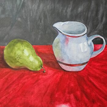 Painting titled "Still life with pea…" by Natalia Kuznetsova, Original Artwork, Watercolor