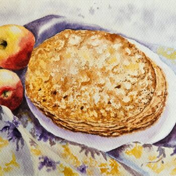 Peinture intitulée "Pancakes" par Natalia Kuznetsova, Œuvre d'art originale, Aquarelle