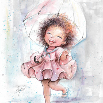 Dibujo titulada "dance in the rain" por Natalia Mariamova, Obra de arte original, Acuarela