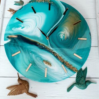 제목이 "Clock -Turquoise"인 미술작품 Natalia Pechenkina로, 원작, 아크릴 기타 단단한 패널에 장착됨