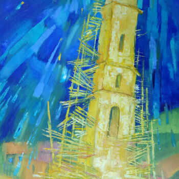 Pittura intitolato "Leaning Tower" da Natalia Pismak, Opera d'arte originale, Olio Montato su Telaio per barella in legno