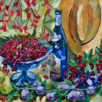Painting titled "Chinese Cherry" by Natalia Pismak, Original Artwork, Oil Mounted on Wood Stretcher frame