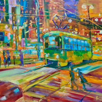 绘画 标题为“Evening Tram” 由Natalia Pismak, 原创艺术品, 油 安装在木质担架架上