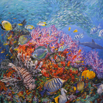 Painting titled "Underwater world" by Natalia Rezanova, Original Artwork, Acrylic