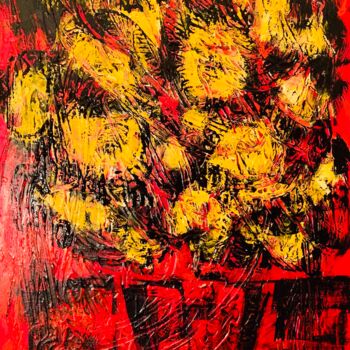 Painting titled "Yellow Flowers in R…" by Natalia Rose, Original Artwork, Acrylic Mounted on Wood Stretcher frame