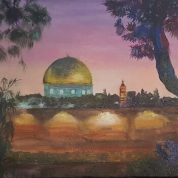 Pintura titulada "Jerusalem At Night.…" por Natalia Sharoni, Obra de arte original, Acrílico Montado en Bastidor de camilla…