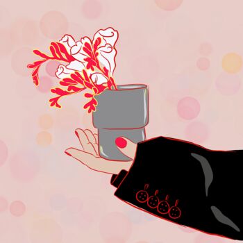 Digital Arts titled "Hand with flower -…" by Natalia Tremasova, Original Artwork, Digital Painting