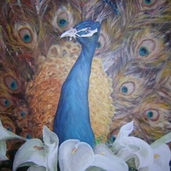Schilderij getiteld "Peafowl with flowers" door Natalija Pantović, Origineel Kunstwerk