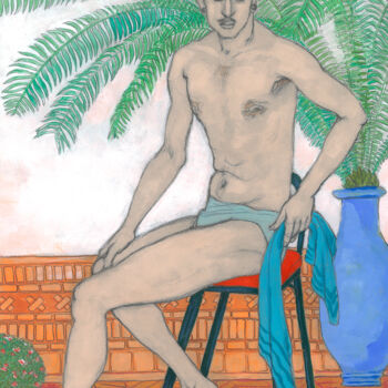 Dessin intitulée "Summer Terrace" par Natalie Levkovska, Œuvre d'art originale, Gouache