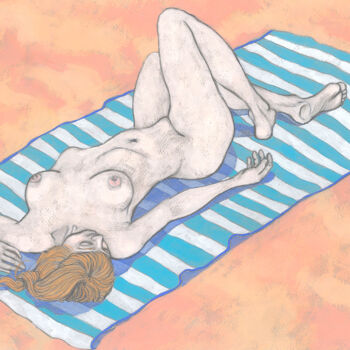 Drawing titled "Sunbathing" by Natalie Levkovska, Original Artwork, Gouache