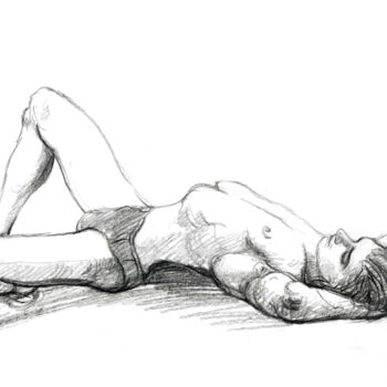 Zeichnungen mit dem Titel "Resting boy" von Natalie Levkovska, Original-Kunstwerk, Graphit