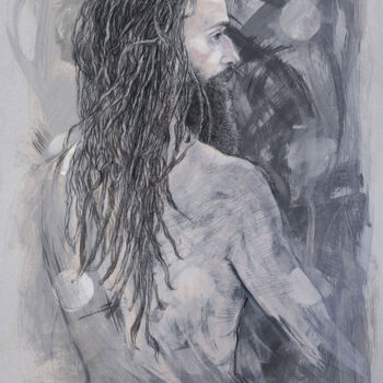 Drawing titled "Man with dreadlocks" by Natalie Levkovska, Original Artwork, Tempera