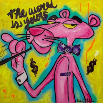 Malarstwo zatytułowany „The world is pink,…” autorstwa Natalie Otalora, Oryginalna praca, Akryl Zamontowany na Drewniana ram…