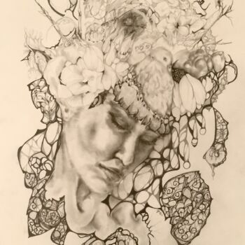 「Spring maiden」というタイトルの描画 Natalie Royによって, オリジナルのアートワーク, 鉛筆
