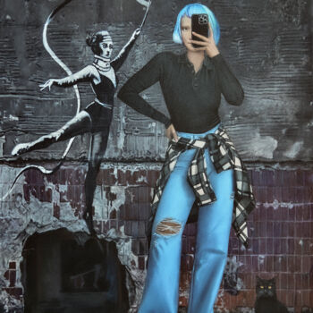 「Selfie with Banksy…」というタイトルの絵画 Nataliya Bagatskayaによって, オリジナルのアートワーク, アクリル