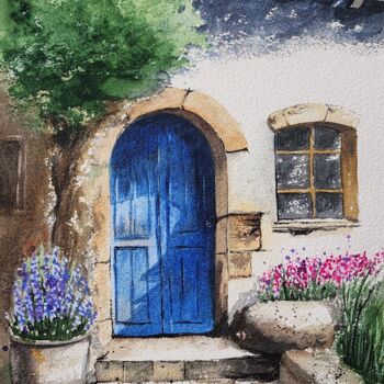 Drawing titled "Blue" by Nataliya Gulina, Original Artwork, Watercolor