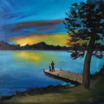 Картина под названием "On the river" - Natalja Surikova, Подлинное произведение искусства, Масло Установлен на Деревянная ра…