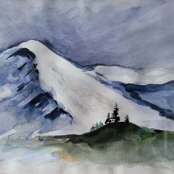 Painting titled "In the north" by Natalja Surikova, Original Artwork, Watercolor Mounted on Wood Stretcher frame