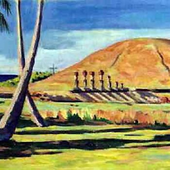 Painting titled "moai on the beach,…" by Nataly Jolibois, Original Artwork, Oil