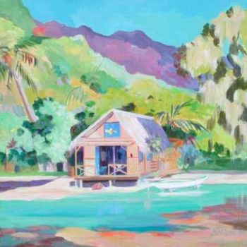 Painting titled "Beach house Moorea" by Nataly Jolibois, Original Artwork