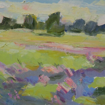 Painting titled "Flowering Fields" by Natalya Egorova, Original Artwork, Oil