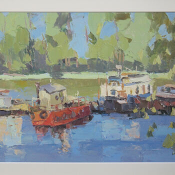 Painting titled "River boats" by Natalya Egorova, Original Artwork, Oil