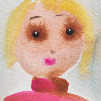 Malarstwo zatytułowany „Girl in Pink Origin…” autorstwa Natalya Volynska, Oryginalna praca, Akwarela