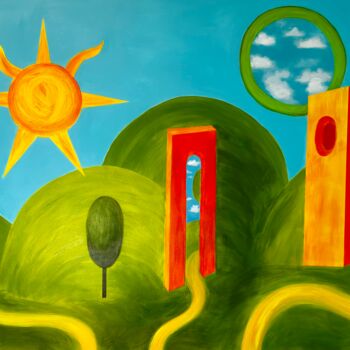 Pintura intitulada "Sunny Hillsland" por Natasha Kochart, Obras de arte originais, Acrílico Montado em Armação em madeira