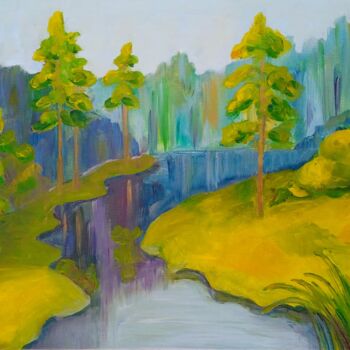 Картина под названием "Pine Forest Oil Pai…" - Natelly Gree, Подлинное произведение искусства, Масло
