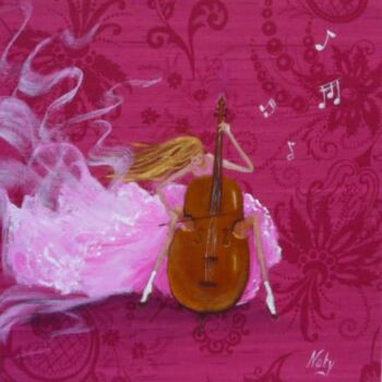 Malerei mit dem Titel "La violoncelliste" von Nathalie Armand, Original-Kunstwerk, Öl