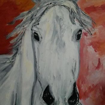 Painting titled "Mon cheval blanc" by Tilou, Original Artwork, Oil