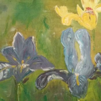 Painting titled "Les iris" by Tilou, Original Artwork, Oil