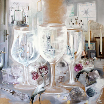 Painting titled "Blanc de blanc (Sér…" by Nathalie Lemaitre, Original Artwork, Oil Mounted on Wood Stretcher frame