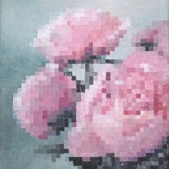 Pintura intitulada "6- Pixels flowers" por Nathalie Si Pié, Obras de arte originais, Acrílico